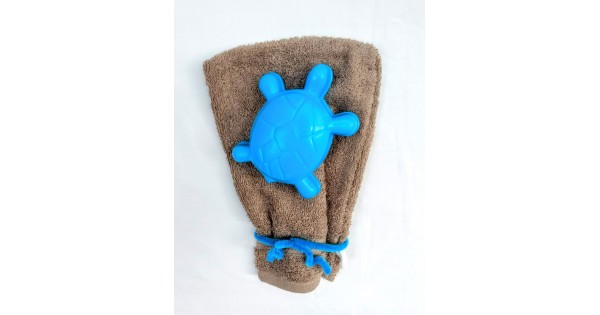Gant de toilette Fairtrade sable + tortue en plastic